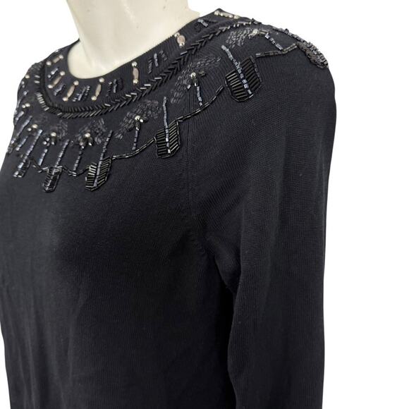 RSVP by Talbots Beaded Black Sequin Special Occasion Sweater Evening Holiday S P - Picture 10 of 16